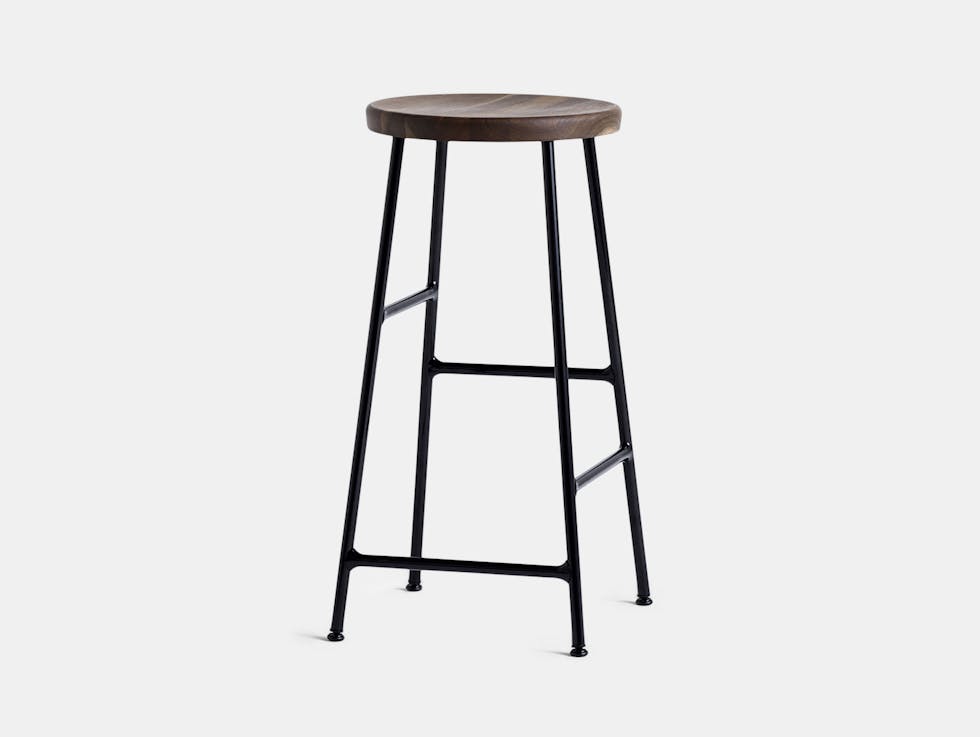 Hay Cornet Barstool H65 Black Steel Seat Solid Smoked Oak Seat